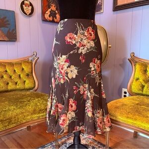NWT Lauren Ralph Lauren 2011 Floral Chiffon Midi Skirt Size M